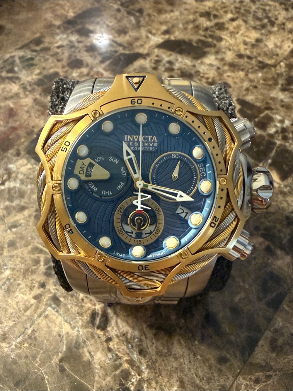 Invicta Gold-Tone and Blue Dial Men's Chronograph Watch
